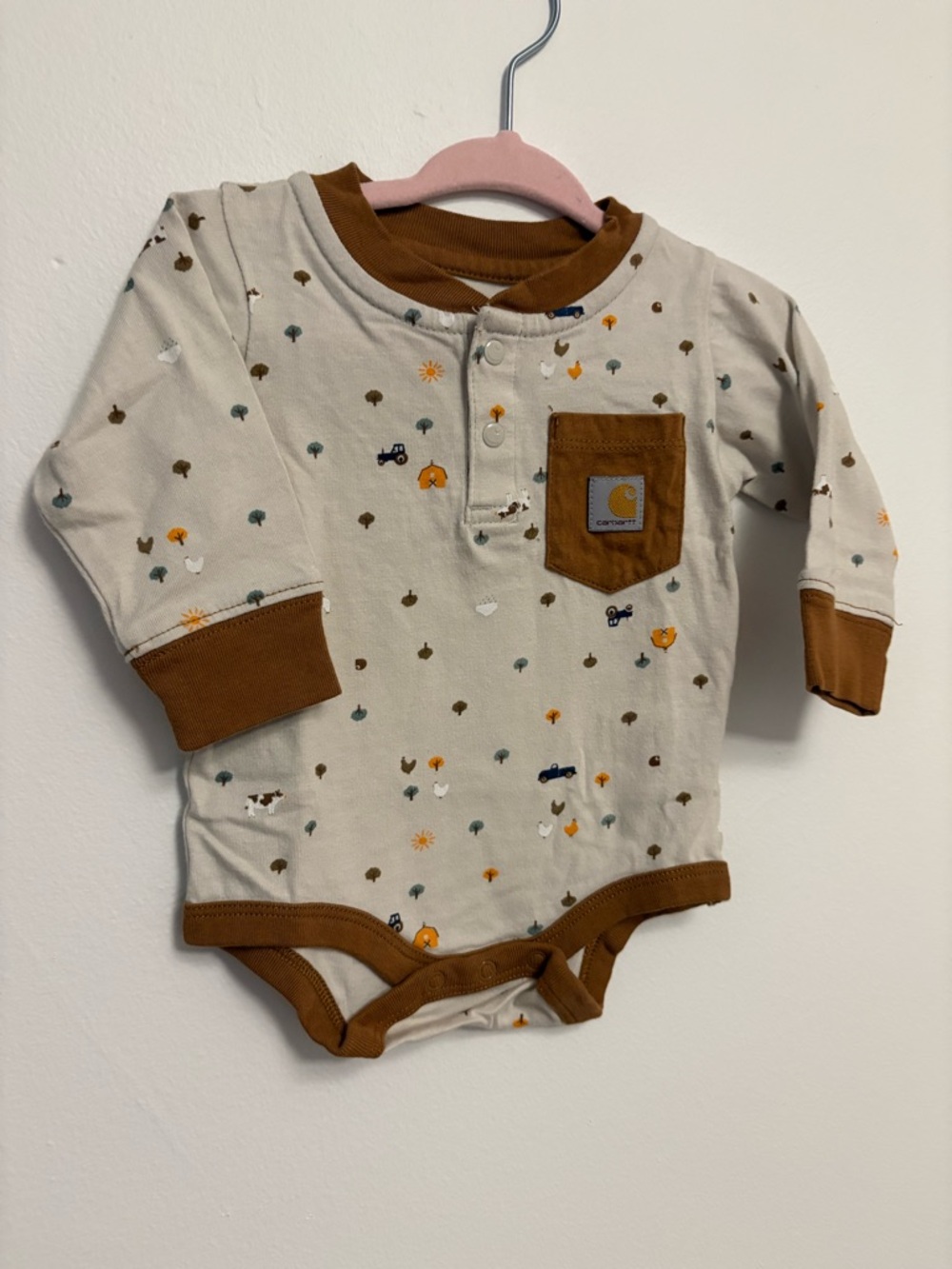 Carhartt Beige One-Piece with Brown Trim and Pocket